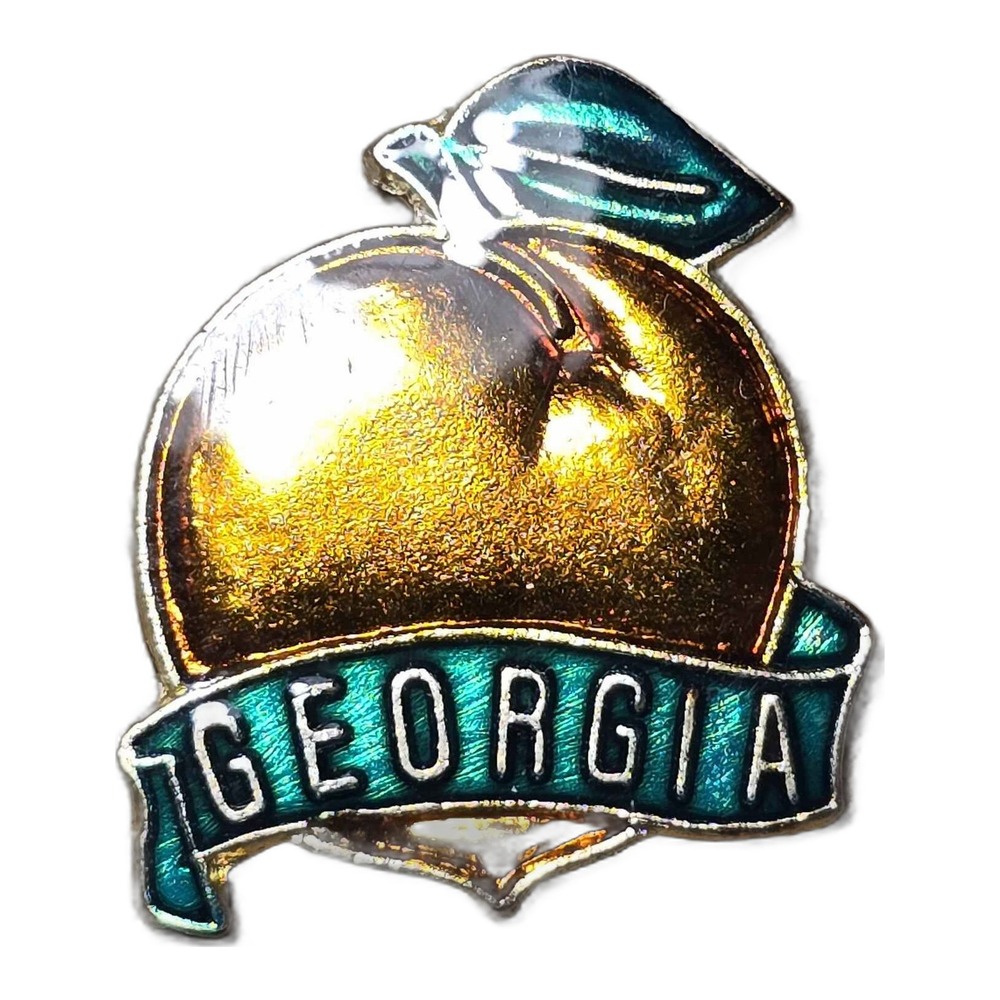 Vintage Golden Peach Fruit State Souvenir Lapel Vest Hat Pin J14